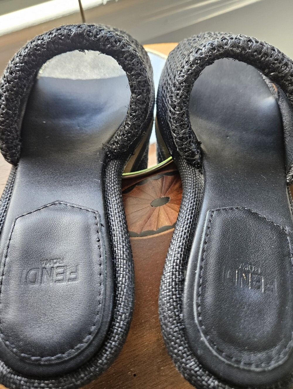 Fendi FF Hardware Raffia Slide Sandals Size 37 Black - Picture 8 of 14